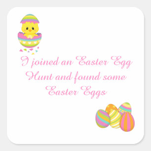 Kute Paasbunny en Chick Easter Hunt Vierkante Sticker