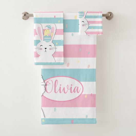 Kute paasbunny striped background bad handdoek (Insitu)
