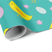 Kute Paaseieren Chicken Spring Pattern Blauwgroen Cadeaupapier (Rol Hoek)