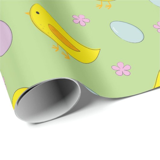 Kute Paaseieren Chicken Spring Pattern Green Cadeaupapier (Rol Hoek)