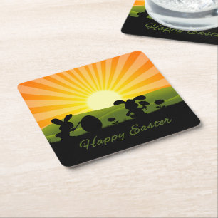 Kute paaspaaseieren vierkante kartonnen onderzetter