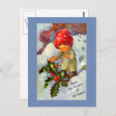 Kute paddenstoel Kind met sneeuw en Holly Briefkaart (Voorkant / Achterkant)