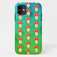 Kute paddenstoel op groen en blauw patroon