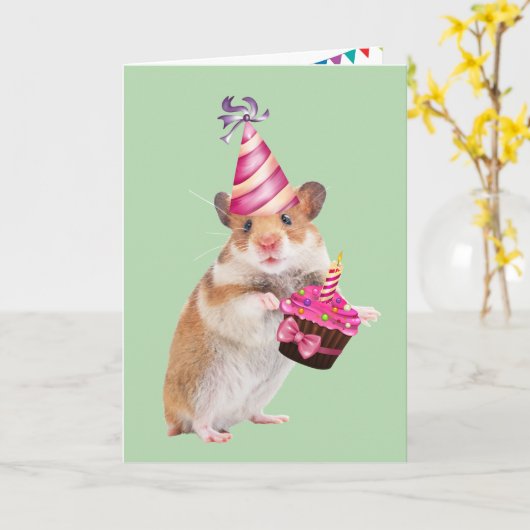 Kute party muis en cupcake (zaterdag) kaart (Gele Bloem)