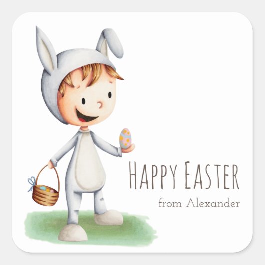 Kute Pasen Kind School Class Personalized Vierkante Sticker (Voorkant)