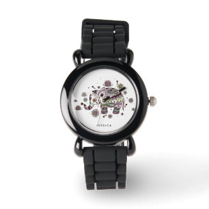 Kute pasta kleuren Floral Elephant Horloge