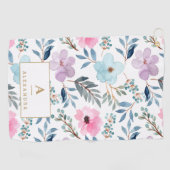 Kute Pastel Blue Waterverf Flowers Monogram Golfhanddoek (Horizontaal)