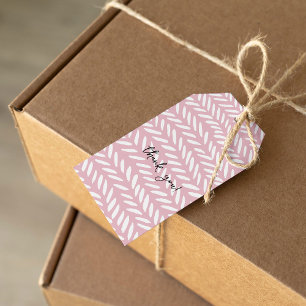 Kute pastel herringbone-patroon op roze cadeaulabel
