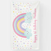 Kute pastel regenboogwolken eerste verjaardag spandoek (Verticaal)