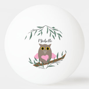 Kute Pastel Roze Owl on Branch Personalized Pingpongballen