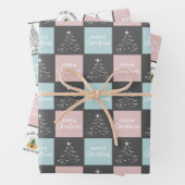 Kute pastelroze en blauw kerstpatroon inpakpapier vel (In situ)