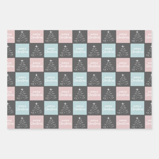 Kute pastelroze en blauw kerstpatroon inpakpapier vel (Voorkant)