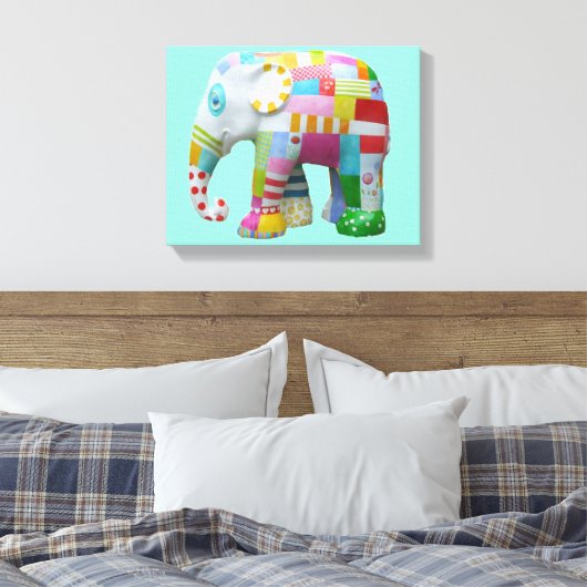 Kute patchwork speelgoed olifant kinder retro whim canvas afdruk (Insitu (Slaapkamer))