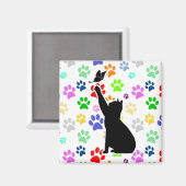 Kute Paw Pattern Cat Chasing a vlinder Magneet (Voorkant / Achterkant)