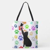 Kute Paw Pattern Cat Chasing a vlinder Tote Bag (Achterkant)