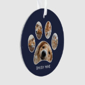 Kute Paw Print Pet Naam Jaar Foto Collage Blauw Ornament (voorkant)