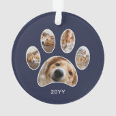 Kute Paw Print Pet Naam Jaar Foto Collage Blauw Ornament (achterkant)