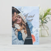 Kute Peach Blue Floral Photo Wedde Save the Date Aankondiging (Staand voorkant)