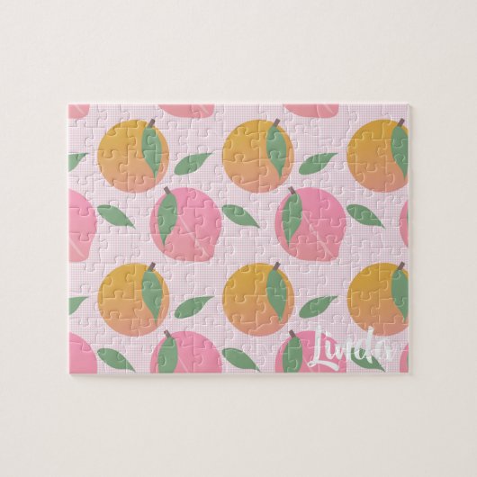 Kute Peach Oranje Fruit Pattern Roze Legpuzzel (Horizontaal)