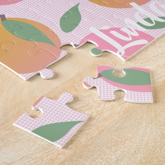 Kute Peach Oranje Fruit Pattern Roze Legpuzzel (Zijkant)