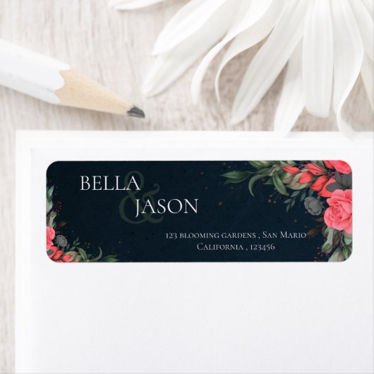 Kute Peach Oranje Grey Floral Script Weddenschap Etiket (Insitu)