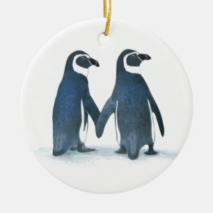 Kute Penguin Couple Holding Handen Keramisch Ornament