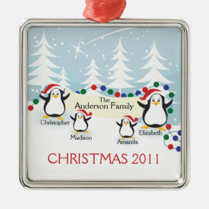 Kute Penguins Familie van 4 kerstversiering Metalen Ornament
