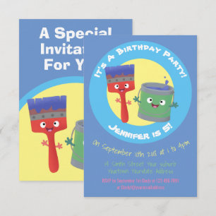 Kute penseel- en tekentekenfilmtekens invullen kaart