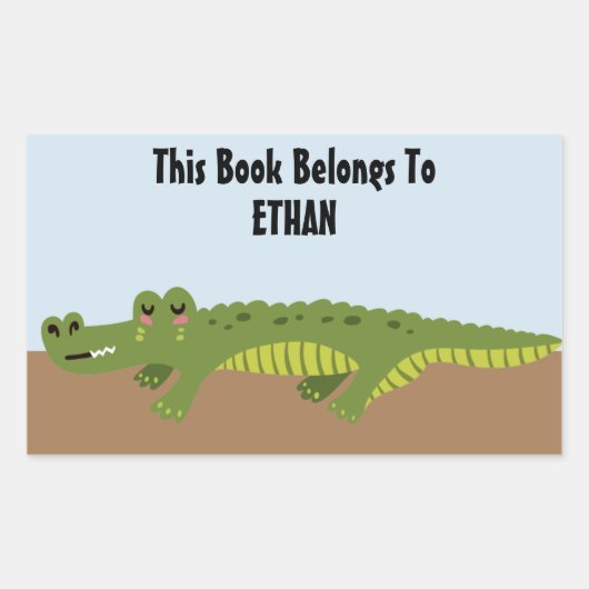 Kute Personalized Alligator Bookplate Rechthoekige Sticker (Voorkant)