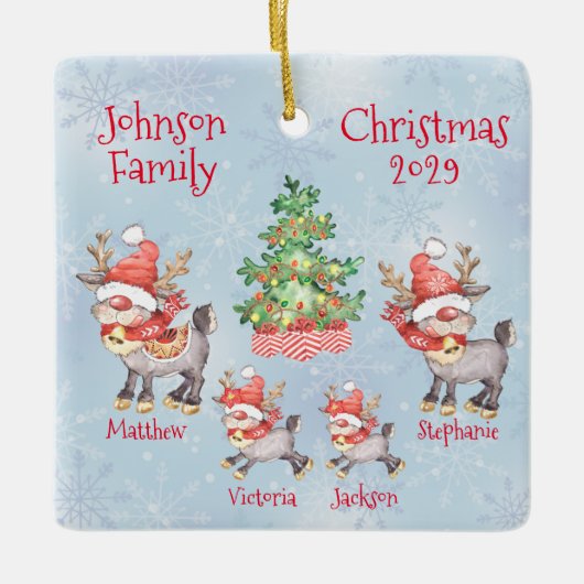 Kute Personalized Family of 4 Reindeer Keramisch Ornament (Voorkant)