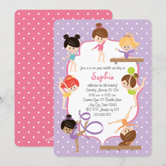 Kute Personalized Gymnastics Birthday Party Kaart