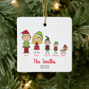 Kute persoonlijke kerstfamilie met hond keramisch ornament