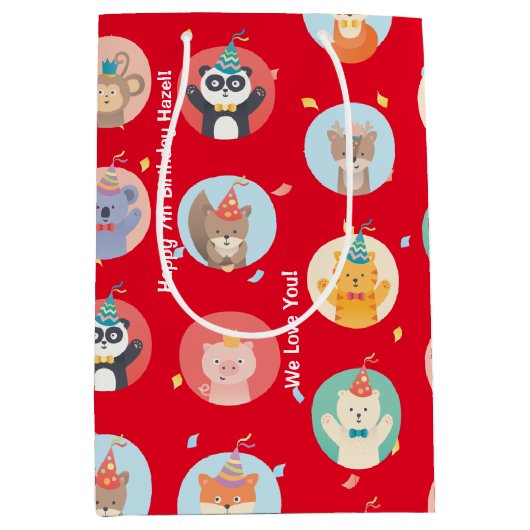 Kute Petten Kinder Rode Gelukkige Dag Medium Cadeauzakje (Voorkant)