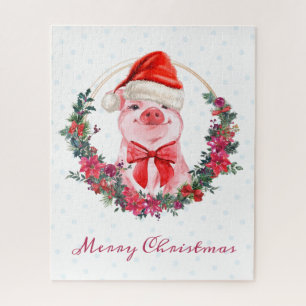 Kute pig met Bow, Wreath, Polka Dots kerst Legpuzzel