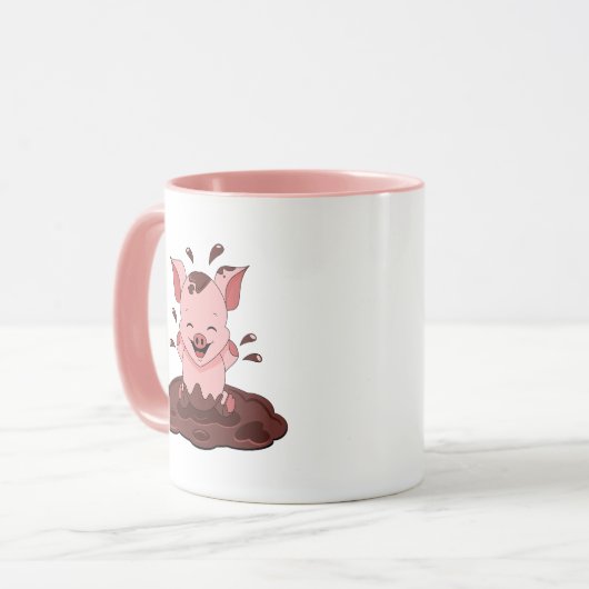 Kute pig-spel in modder mok (Voorkant links)