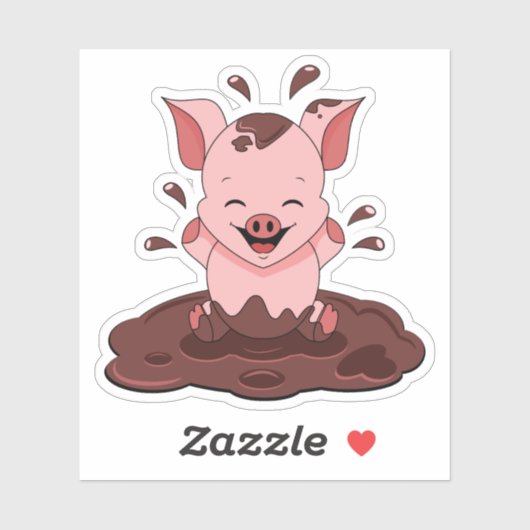 Kute pig-spel in modder sticker (Vel)