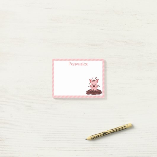 Kute piglet die in modder speelt post-it® notes (Op bureau)