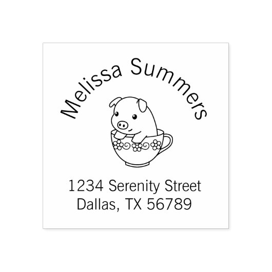 Kute piglet pig in een Teacup Arch Address Rubberstempel (Afrduk)
