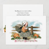 Kute  Pilgrim Girl met pompoenen Feestdagenkaart (Voorkant / Achterkant)