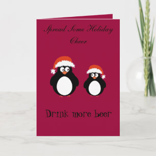 Kute pinguïns rood pet feestdagen kaart