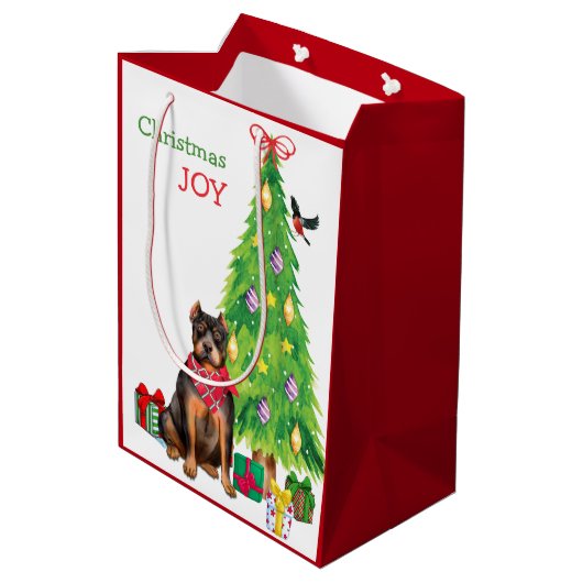 Kute Pit Bull en kerstboom Medium Cadeauzakje (Achterkant Gekanteld)