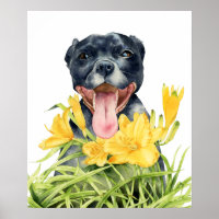 Kute Pitbull Dog in gele bloemtuin