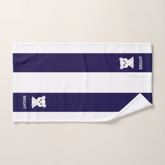 Kute polair beer op marineblauw en wit gestreept bad handdoek (Handdoek)