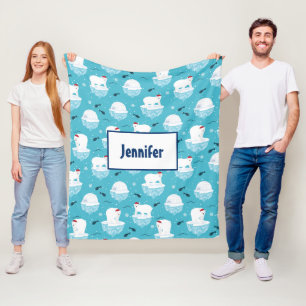 Kute Polar-beren in Santa Hats-kerstpatroon Fleece Deken