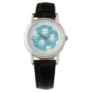 Kute Polar-beren in Santa Hats-kerstpatroon Horloge