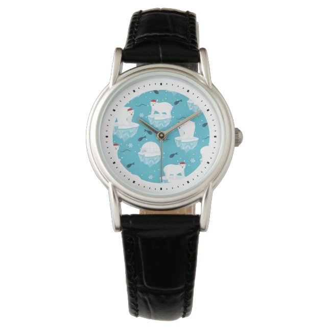 Kute Polar-beren in Santa Hats-kerstpatroon Horloge (Voorkant)