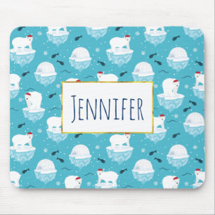 Kute Polar-beren in Santa Hats-kerstpatroon Muismat