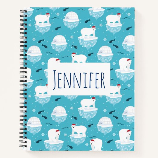 Kute Polar-beren in Santa Hats-kerstpatroon Notitieboek (Voorkant)