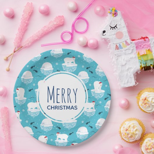Kute Polar-beren in Santa Hats-kerstpatroon Papieren Bordje (Feest)