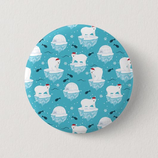 Kute Polar-beren in Santa Hats-kerstpatroon Ronde Button 5,7 Cm (Voorkant)